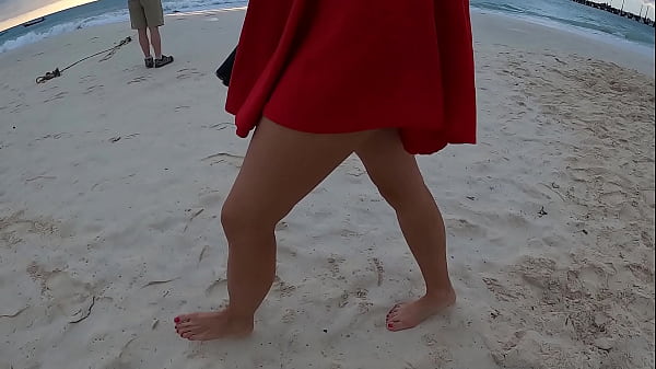 Long legged teen model upskirt walking