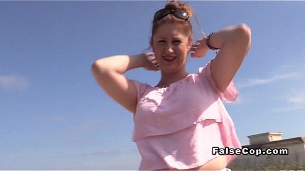 Fake cop bangs brunette near the beach 