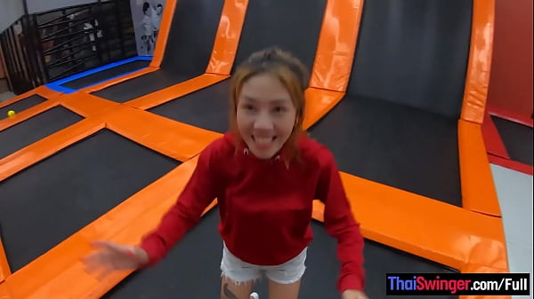Thai amateur MILFgirlfriend having fun on a trampoline and then_fucked at home