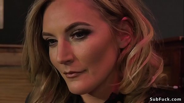 Extreme hot blonde mistress Mona Wales in lingerie plays with her male toy and puts him in different bondage positions 