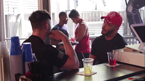 Two fit guys suck and fuck each other at the bar 