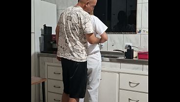 The maid got fucked in the ass in the kitchen while washing the dishes.