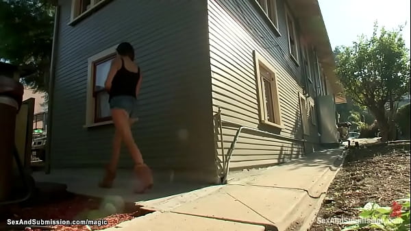 Jordan Ash gets blowjob from sexy brunette gardener Princess Donna Dolore when his wife almost caught them then ties her and rough fucks 