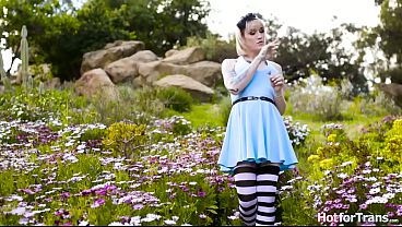 Tgirl Lena Moon Stumbles Upon Mad Hatter April Oneils Tea Party.the Big Tits Latina Kisses The Shemale And Gets Her Hairy Pussy Licked And Fucked thumbnail