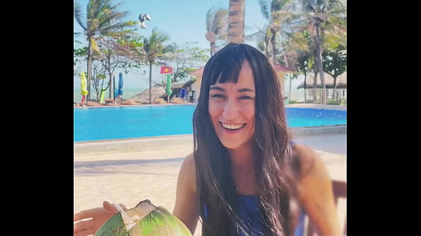 Sexy beauty girl and coconut poolside beautiful alert 