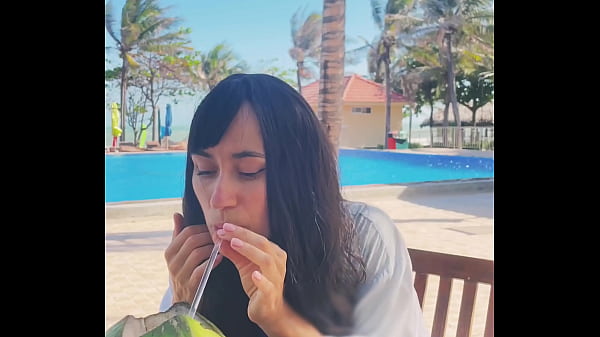 Sexy beauty girl and coconut poolside beautiful alert 