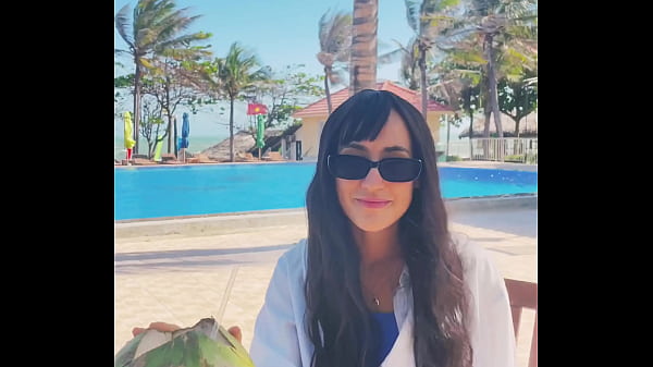 Sexy beauty girl and coconut poolside beautiful alert 
