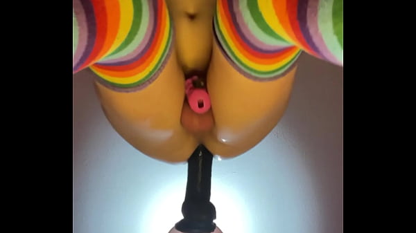 Sissy boy Raine in chastity railed by BBC dildo with fuck machine 
