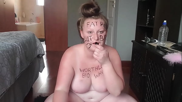 Play MP4 - Big fat worthless pig degrading herself &vert; body writing &vert;hair pulling &vert; self slapping