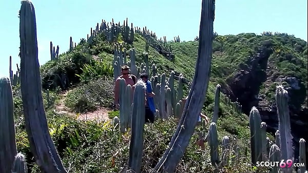 Fit girl talk to rough anal 3some outside at the beach