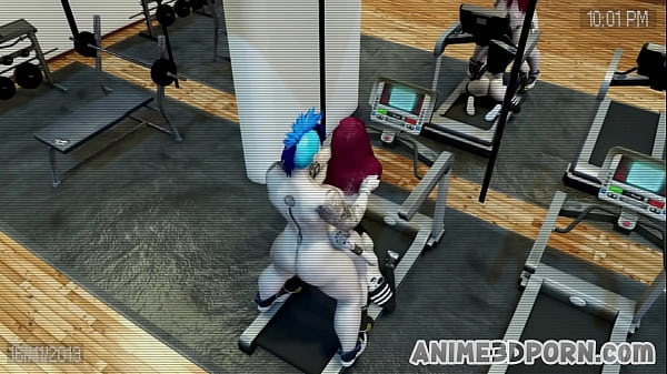 Two shemales bang brunette in a gym threesome