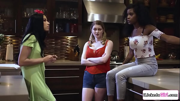 Busty brunette babe facesitting small tits lesbian neighbor 