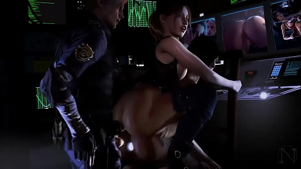 Claire and ada threesome in monitoring room with anal buttplug re niisath