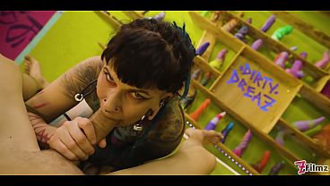 Goth queen teases tiny tits & nipples then takes rough doggy dripping facial cumshot 