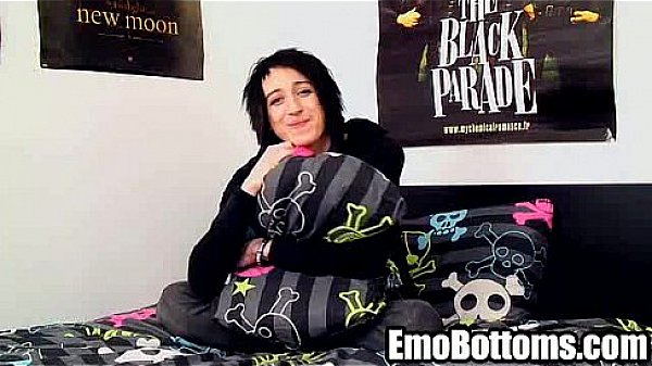 This sexy brunette emo twink is jerking his cock off 
