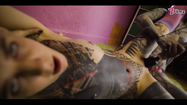 Inked alt teen strap on lesbian fuck