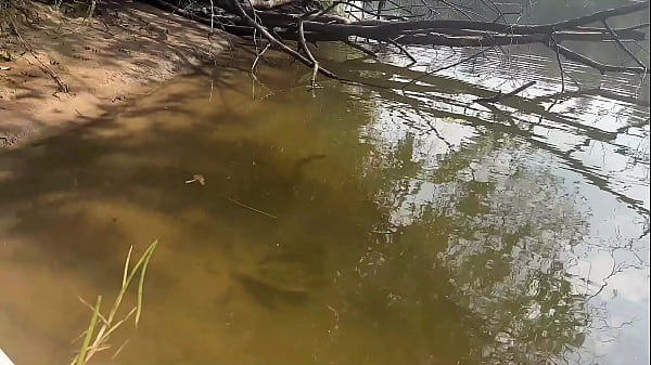 Brunette with natural tits and big ass enjoys sex in nature by a beautiful river outdoor amateur couple pov sex 