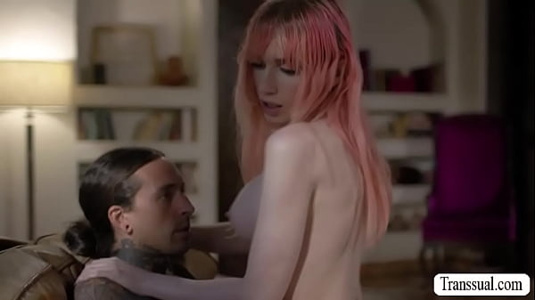 Tattooed dude is on the couch cant resist the big ass of his TS stepsister.He makes a move and he starts barebacking TS stepsisters ass. 