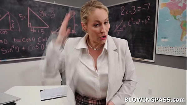 Teacher Ryan Keely gets bored waiting for the meeting.She teased her student,shows him her big tits before sucking and deepthroating his big cock. 