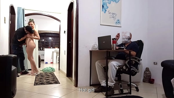 Real wife cheats on her husband while he's wearing headphones with the delivery man