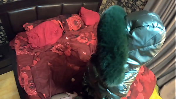 Stepmom was face fucked cum on shiny and fluffy down jacket preview
