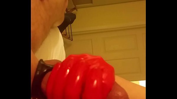 RED LATEX GLOVES COCKSUCK 