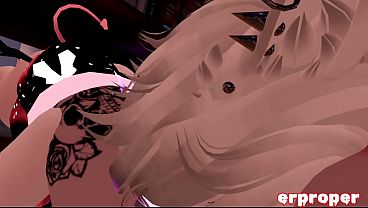VRChat Girl and Shemale Fucking Hard on Pillow Bed in Pool Hall Loft