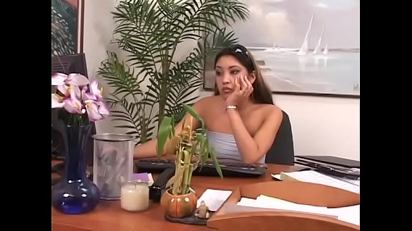 Bored asian secretary always ready to fuck with her european boss 