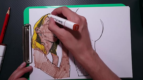 Amateur painter draws_erotic picture, blowjob girl