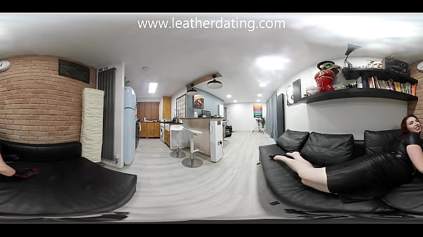 360° VR video of sexy Roswell posing in a black_leather skirt,top &long gloves