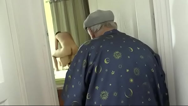 Young couple having anal sex while getting watched by papy voyeur