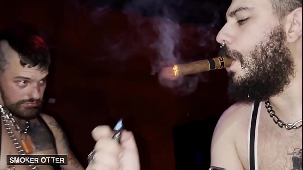Cigar, cig smoke and hot pierced bareback gay sex 