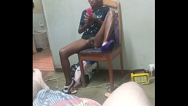 Hot whore play with pussy & vibrator on chair in purple high heels 