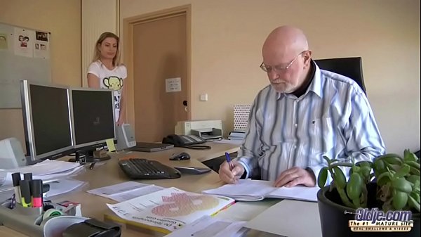 Young Secretary evaluation old man boss fucks beautiful horny young girl 