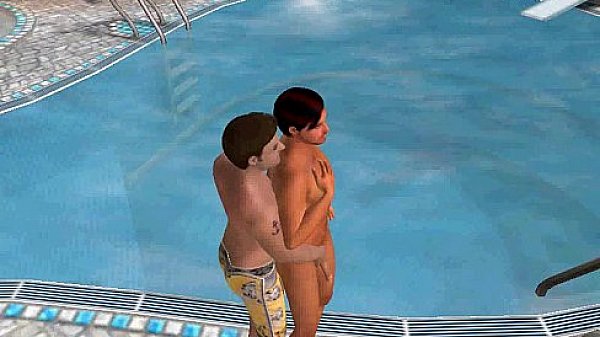 3D cartoon hunk sucks cock and gets fucked poolside 