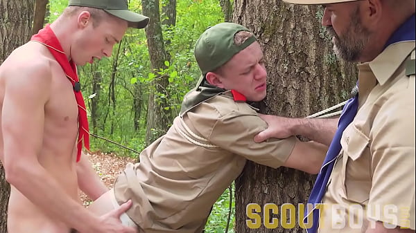 Bound Scout Barebacked In Outdoor 3some 