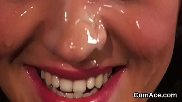 Wicked hottie gets cum shot on her face swallowing all the juice