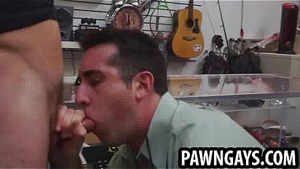 Amateur hunk sucking on a cock at the pawn shop 
