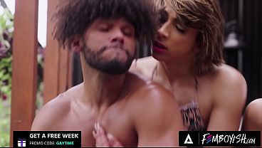 Interracial Gay Encounter: Femboy Top and Hunk Bottom in Public