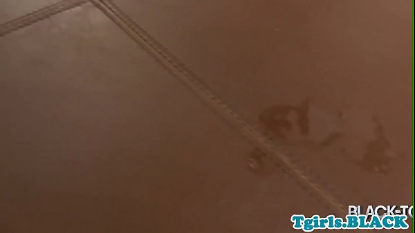 Ebony shemale jerks off until a warm finish