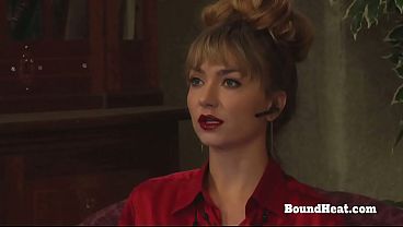 Sexy lesbian slaves touching and masturbating with naughty voyeur mistress 