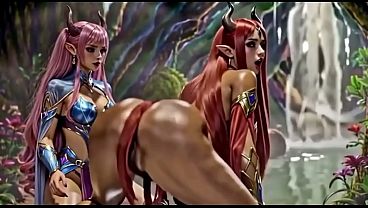 A girl showing her friend how to twerk nice, Ai animation