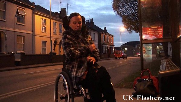 Leah Caprice flashing pussy in publicfrom her wheelchair with handicapped engli