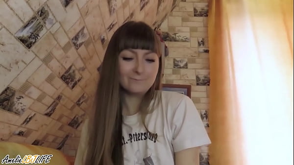 Slim Girl Swallows my Dick and Play with Cum in Mouth - AmelieLBJlife 