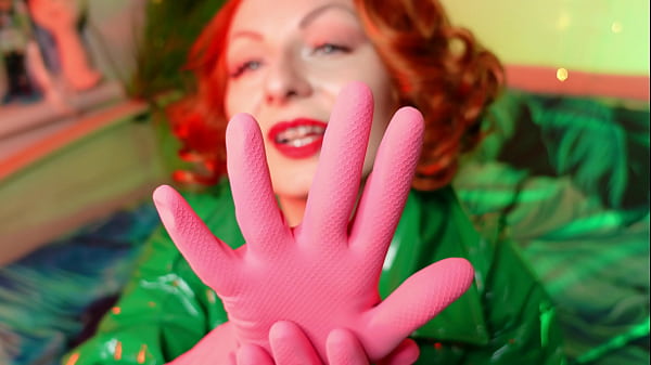 pink glovesfetish_latex rubber close up video redhead MILFseduce_and tease with hot sounds