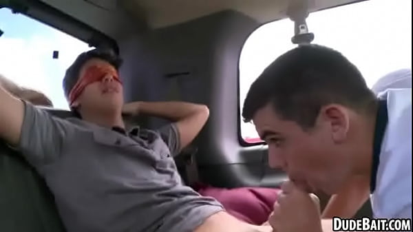 A sexy blindfolded straight stud is blown by a stud 