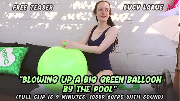 Blowing Up A Big Green Balloon by the Pool 
