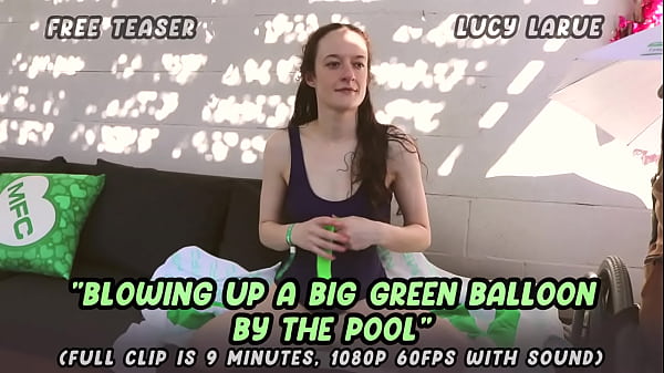 Blowing Up A Big Green Balloon by the Pool