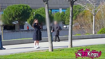 Shameless slut flashes tits on street and fishes for cock. Marta Villalobos, corner hooker on FAKings