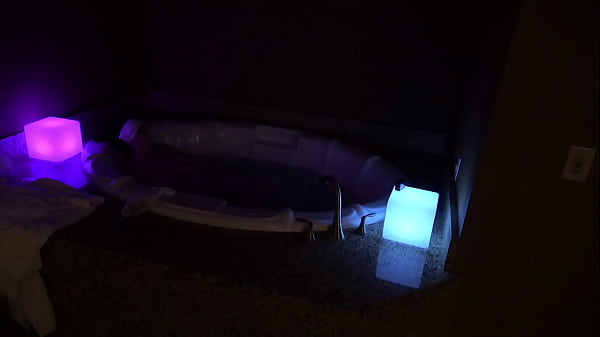 Bbw pleases herself in a big jacuzzi at night 